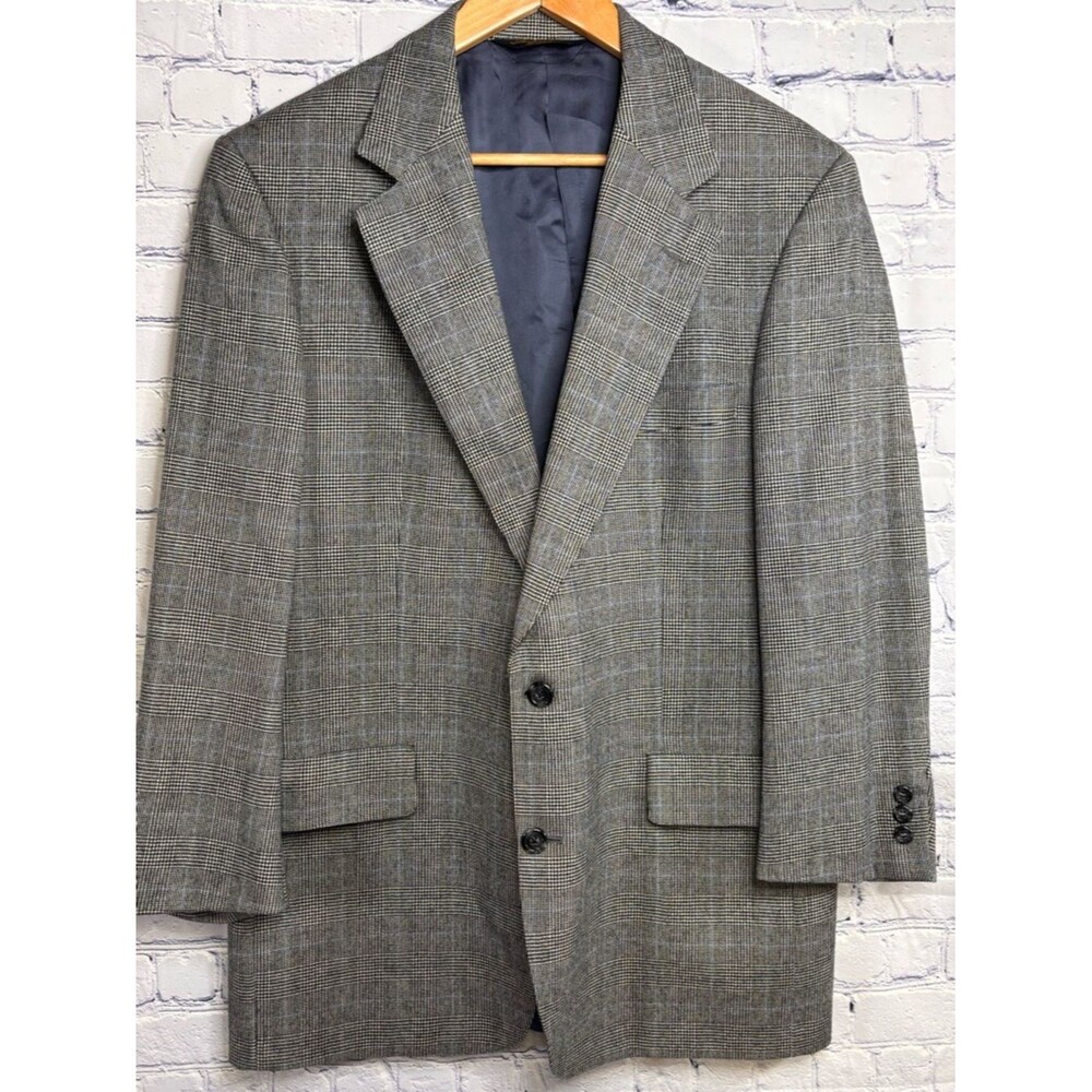 VINTAGE Brooks Brothers Brooksease Gray Black Glen Plaid Wool Blazer Jacket 41R